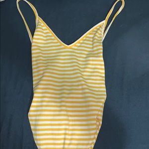 White and yellow striped one piece